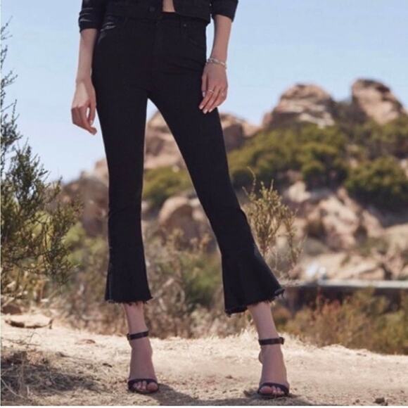 Mother The Cha Cha Fray Black Cropped Bell Flare Jeans Women’s Size 24 - Picture 2 of 15